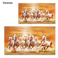 [Vaveren] Canvas Painting with Seven Horses, Wall Art with 7 Running Horses, Handicraft, Birthday Gi
