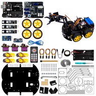 【Ready Stock】LAFVIN 2 in 1 4WD Robot Car with Mechanical Arm kit for Arduino R3 Robot Car Robot Arm 