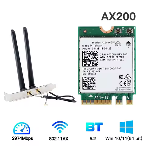 2400Mbps AX200 Desktop Kit Wi-Fi 6 Wireless Card Bluetooth 5.2 AX200NGW Dual Band NGFF M.2 802.11ax 