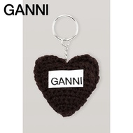 Ganni Ladies Brown logo logo Wool Heart-Shaped Charm Keychain Bag Pendant A3460897