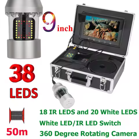 GAMWATER 9 Inch Underwater Fishing Video Camera Fish Finder 38 LEDs 360 Degree Rotating Camera 20m 5