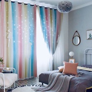 ▤150*270cm langsir curtain Double-Deck Blackout Tulle Curtains Light Luxury with Eyelet