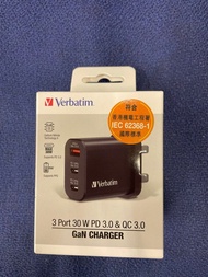 【全新】Verbatim 3 Port 30W PD 3.0 &amp; QC 3.0 GaN Charger 充電器 66947