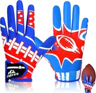 Football Gloves Youth Boys 8-12 Kids Football Receiver Gloves with Super Sticky & Non-Slip Grip Adju