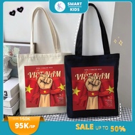 Shoulder tote bag, canvas bag with Hanoi print, convenient zipper