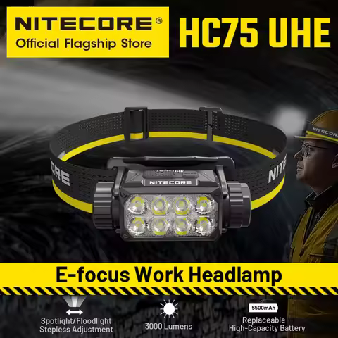 NITECORE HC75 UHE E-focus Work Headlamp 3000 Lumen USB-C Rechargeable Headlight Spotlight Flooding,5