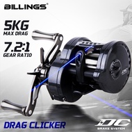 BILLINGS Metal Trolling Drum Reel 6-Point Star Drag Metal Spool Rocker Grip Sea Fishing Mesin Pancin