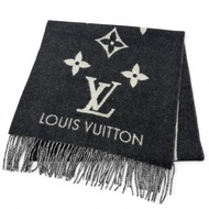全新 □LOUIS VUITTONLouis Vuitton 2023款 M71040 雷克雅未克圍巾 100% 羊絨 Monogram 流蘇圍巾 黑色灰色 義大利製造 正品 男士