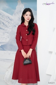Set vest dạ tweed nữ công sở LAVENDER mix chân váy xoè 2 màu đỏ đô hồng cực sang chảnh V4221