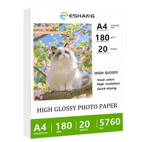 20 Sheets 180Gsm 48Ib A4 Size(8.3x11.7 Inches ) High Glossy Photo Paper For Inkjet Printer