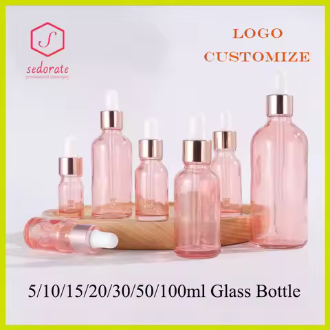 10/20/50pcs 5ml 10ml 15ml Pink Glass Bottle Dropper Lid 20ml 30ml Essential Oil Refillable Bottle 50