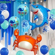 INSTORE Kids Birthday Party Decoration, Cartoon Octopus/Shark/Crab/Whale/Shell/Sea Lion Ocean Animal Aluminum Foil Balloon, Inflatable Baby Shower Supplies