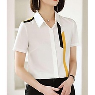 Áo Sơ Mi Nữ Màu Trắng Ngắn Tay Sọc Vàng Mẫu FR02 Thời Trang Nữ PONIVA Chất Vải Mềm Mịn, Tạo Cảm Giác