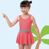 YF小女童連身裙(洋裝式)泳裝泳衣 小女生俏皮點點粉色 沙灘戲水運動游泳泡溫泉【免運】送泳帽 35002  EL.2EL