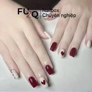 Nailbox Fu2Q - Red and White Square Design Fake Nails with Heart