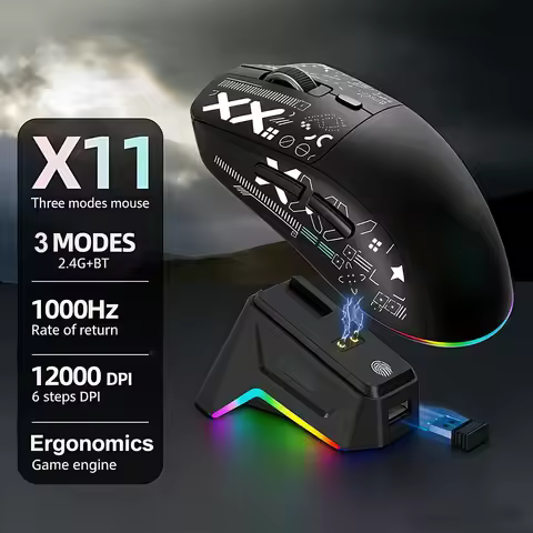 NEW RGB Backlit Wireless Gaming Mouse with Charging Base Triple Mode 1K Optical Ergonomic Mouse For 