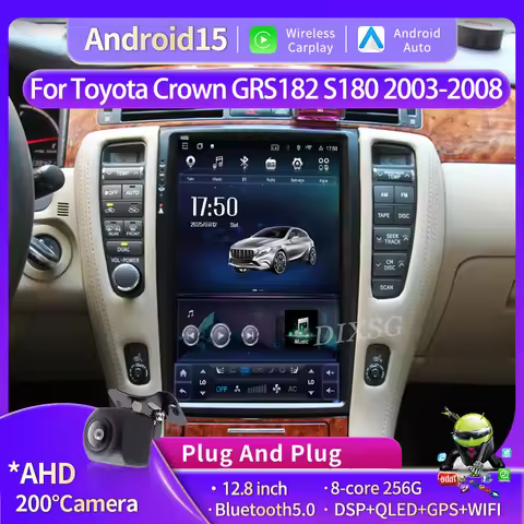12.8"Android15 Car Radio For Toyota Crown GRS182 S180 2003-2008 Tesla Screen Automotive Multimedia C