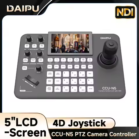 DAIPU NDI PTZ Camera Controller 5" LCD-Screen 4D Joystick for Church Live Streaming Conference Educa