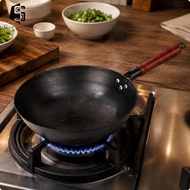 Serenable Uncoated Cast Iron Wok Handmade Cast Iron Wok Non Kitchen Cookware for, Open Flame