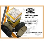 BEST FORM CERAMIC NAO FRONT BRAKE PADS (PN2252-02) TOYOTA VIOS NCP93 (J) 1.5, YARIS II NCP91 1.5, PE