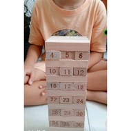 Small Pull Building Blocks Game Wooden Blocks with 4 Brown Dice, large and small size 51 54 blocks