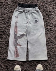 Mens Gray Oversized Sweatpants with AK-47 Print 2025 New Streetwear Loose Wide Leg Pants Hip Hop Fas