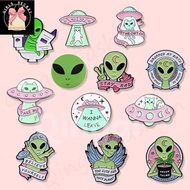 QQBdecorColorPin Funny Alien UFO Enamel Pin Brooches Outer Spaceman To Earth