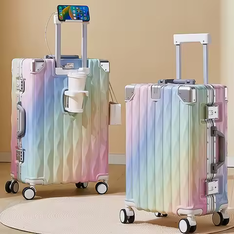 KO-KU Rainbow Gradient Suitcase 26 inch Large Capacity Trolley Case 24/26 Inch Aluminum Frame Luggag