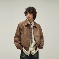 อเมริกัน Retro เสื้อหนังสีน้ําตาลผู้ชายผู้หญิง Casual High-End Feelings Cleanfit เสื้อแจ็คเก็ตสําหรั