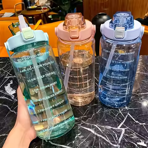 2L Portable Water Bottle Large Capacity Plastic Straw Water Cup Beverage Bottle,Outdoor Portable Spo