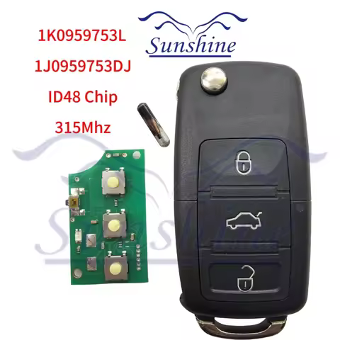 Sunshine 1J0959753DJ 1K0959753L 3Button Remote Key 315MHz ID48 For VW Golf 4 5 6 Jetta Passat CC Tig