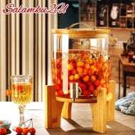 Amber Gold Glass Juice Beverage Dispenser with Wood Stand Drink Dispenser
