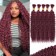 99j Red Burgundy Human Braiding Hair 5 Bundle 160g 18 Inch Deep Water Wave Bulk Human Hair for Braid