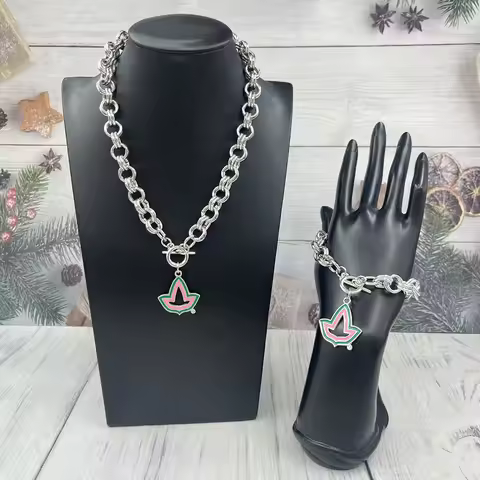 Sisters Party Alpha Pink Green Ivy Pendant Bracelet Necklace Set
