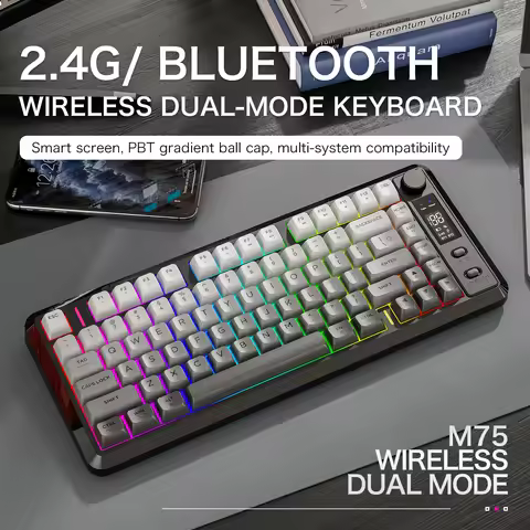 FREEWOLF M75 Wireless Keyboard, Bluetooth Dual-mode, PBT Gradient Ball Cap, With Display Screen, Gam