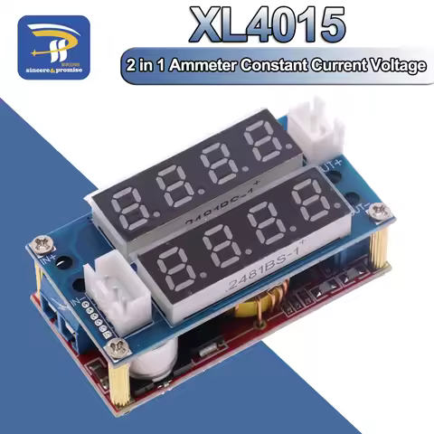 2 in 1 XL4015 5A 75W Adjustable Power CC/CV Step-Down Charge Module LED Driver Voltmeter Ammeter Con
