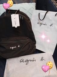 背囊bag#agnès b. 黑色尼龍背包#去旅行瑜伽行山必備#背囊後面有條帶可掛於行李箱#方便攜帶#多隔媽媽袋#生日禮物happy birthday gift set