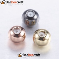 Beebeecraft 50pc Brass Beads with Rubber Inside Slider Beads Stopper Beads Round Mixed Color 4x3mm Hole: 0.5/0.9mm