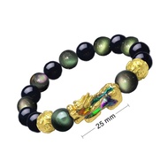Rainbow Obsidian 3D 999.9 Gold Plated Pixiu(turn colour) Bracelet 彩虹黑曜石镀金变色貔貅手链GH Jewellery