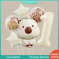 GeeParty 7pcs Cream Capybara Foil Balloon Cream Number Balloon for Capybara Birthday Party Decoratio