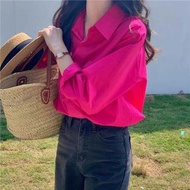 Áo Sơ Mi Candy Color Dragon Fruit White East Gate Single Button Style Hong Kong Flavor Long Sleeve P