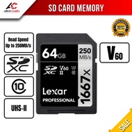 Memori SD Card Lexar Professional SDXC 64GB V60 UHS-II 1667X Up To 250MB/s untuk Kamera DSLR Mirrorl