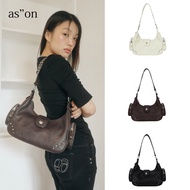 【ASON】ason shoulder bag handbag street motorcycle style rivet shoulder bag armpit bag crossbody bag 