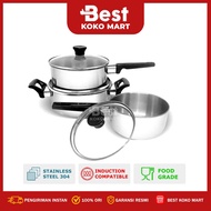 Maspion Maxim Super FIT Sauce Pan set 16 cm and 18 cm + Dutch Oven 20 cm - Economical Stainless Stee