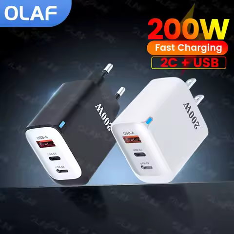 USB C Fast Charger 200W QC3.0 Type C Wall Charger For iPhone 15 16 Xiaomi Samsung 66W USB C to C Sup