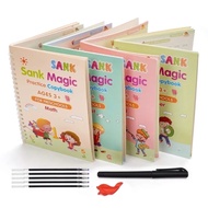 4 Books + Pen Sank Magic Practice Copybook Free Wiping Children's Copybook Magic Writing Sticker