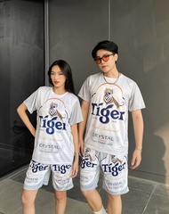 Bộ thể thao nam nữ TIGER BẠC áo tay ngắn quần short dáng rộng thời trang sét Bộ đùi Ngắn Tập Gym mặc