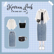 KEMEJA Dreamy Aruna 3 In 1 Set AB212 - One Set Korean Style Skirt Latest Women's Skirt Set Korean Ou