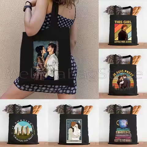 Outlander Jamie and Claire Fraser Lover Outlander Printed Tote Shoulder Lady Bag Harajuku Shopping C