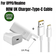 For OPPO 80W Supervooc Fast Charger Adapter UK Plug Type-C Cable Flash Charge For OPPO A5i A5 Plus A
